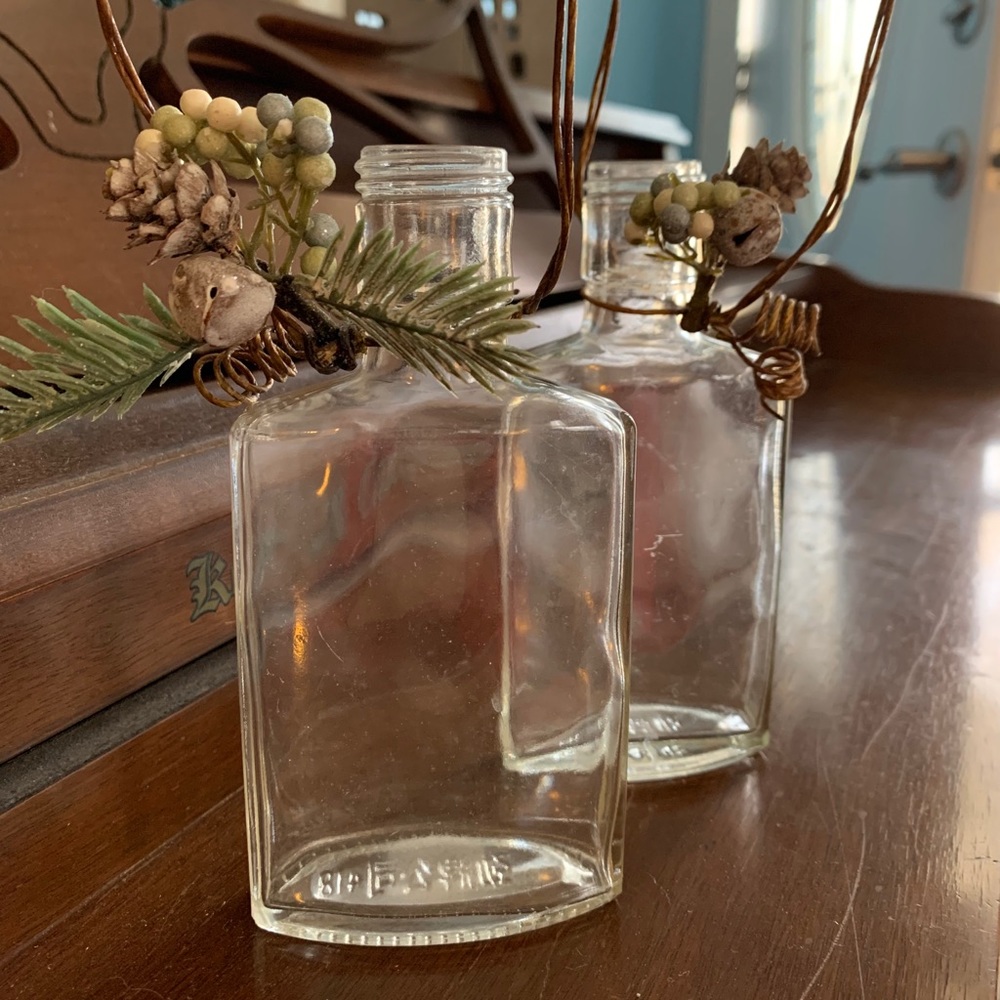 Winter Decor - 2 Glass Bottles